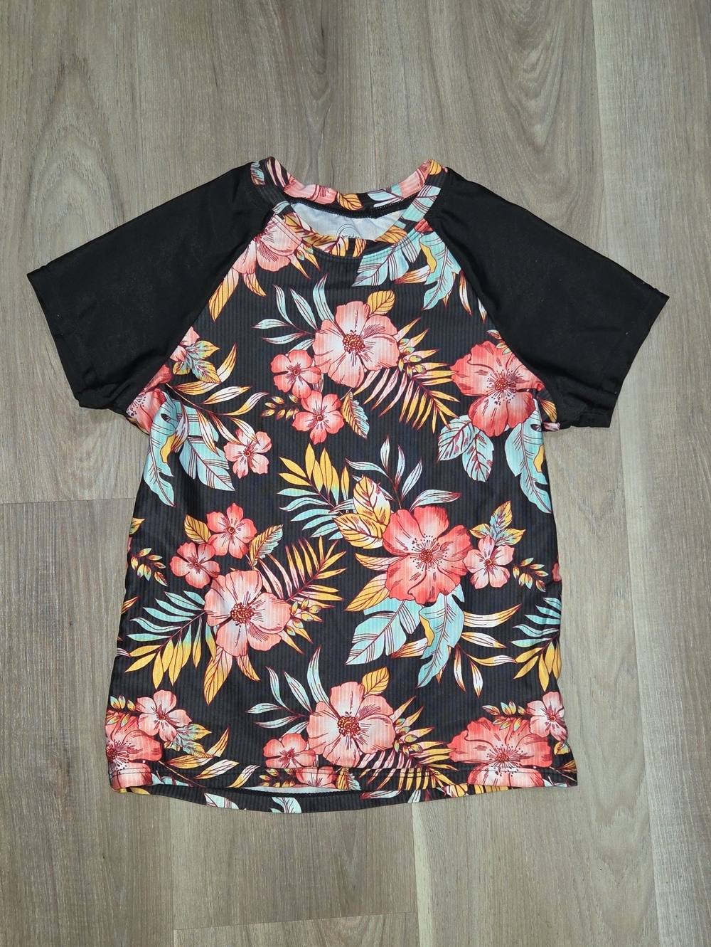 •Wonder Nation• Little Girls Tropical Short Sleeve Swim Top